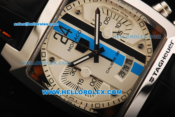 Tag Heuer Monaco Calibre 36 Chronograph Quartz Movement Steel Case with White Dial and Black Markers - Click Image to Close